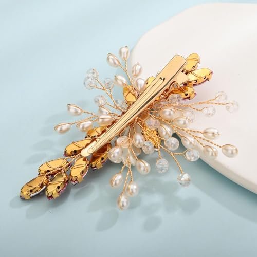 Rumtock Wine Crystal Hair Clip with Pearl Beads for Women & Girls - Bridal Wedding Hair Jewelry