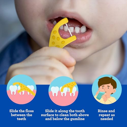 GuruNanda Giraffe Dental Floss Picks for Kids, Berry Flavor, 90 Count