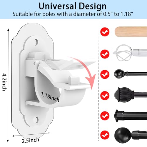 No Drill Adhesive Curtain Rod Brackets - 4 Pack Self-Adhesive Holders