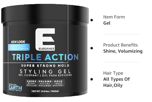 E Elegance Earth Hair Gel for Men & Women - 33.8 oz - Super Strong Hold & Extreme Volume