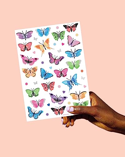 Rainbow Butterfly Temporary Tattoos - 46 Glitter Designs for Parties