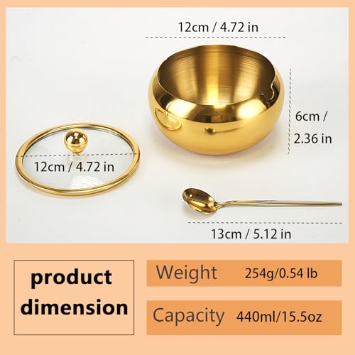 15oz Stainless Steel Sugar Bowl with Glass Lid & Spoon - Gold