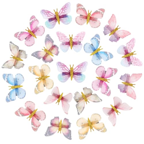 Paderison 20-Pack Colorful Glitter Butterfly Hair Clips for Kids & Women - Brown