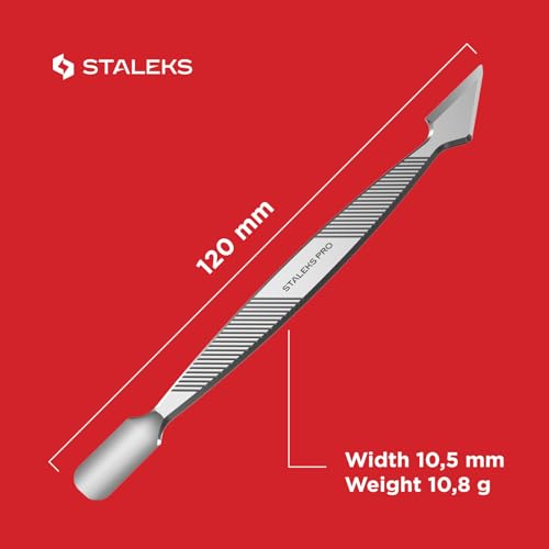 Staleks Classic Silver Pusher Set – Flat Handle with Round Pusher & Hatchet Cleaner, Stainless Steel Nail Tool