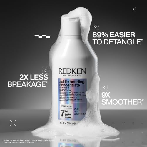 Redken Acidic Bonding Concentrate Shampoo - For Damaged Hair Repair, Strengthens and Repairs Weak and Brittle Hair, Sulfate-Free, Color Safe, With Citric Acid