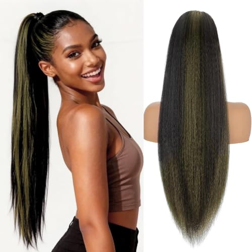 LuxeSilky 30 Inch Yaki Straight Drawstring Ponytail Extension - Clip-In