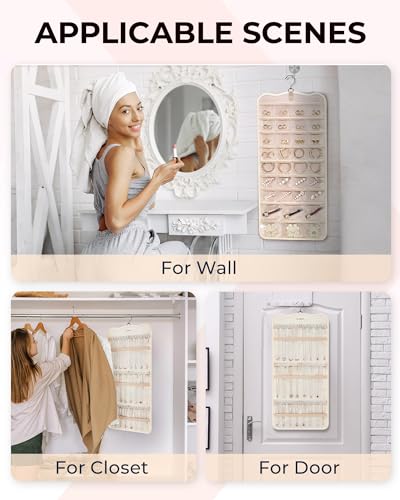 BAGSMART Double-Sided Jewelry Organizer with Hanger - Large Beige