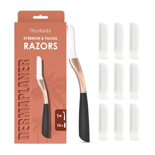 THURLADY Rose Gold Dermaplane Razor for Women Face with 1 Handle & 10 Refills