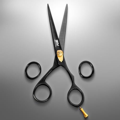 BRV MEN Razor Sharp Hair Scissors 6.5" Hammer Forged, Hand Sharpened, 100% Stainless Steel, Right-Handed, Black