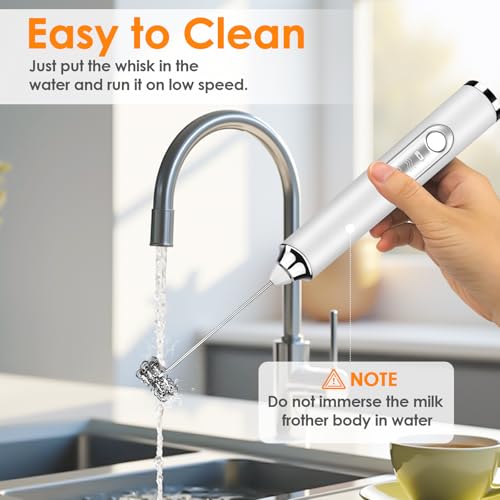 Rechargeable Handheld Milk Frother with 2 Whisks - 3 Speed Electric Mixer for Lattes & Matcha