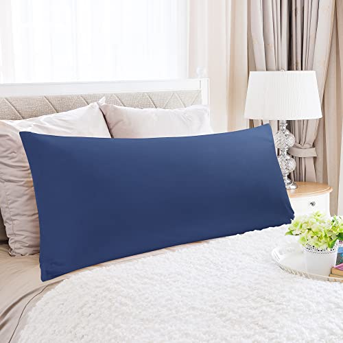 Navy Blue Cotton Body Pillow Cover - 300 Thread Count, 20x48