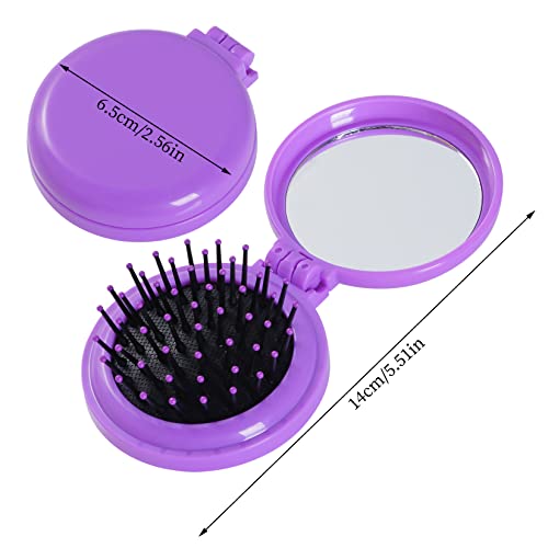 2-Pack Folding Travel Hair Brushes with Mirror - Portable Mini Brushes