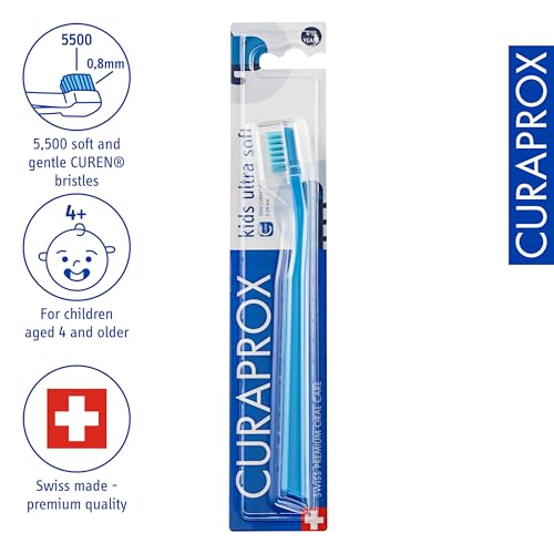 Curaprox CS Kids Ultra-Soft Toothbrush Blue for Ages 4-12, Swiss Made