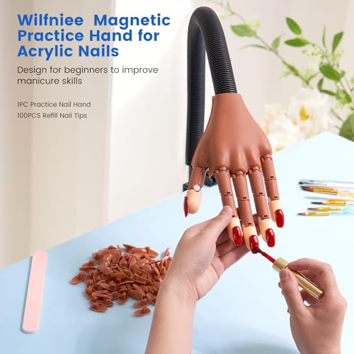 Wilfniee Magnetic Practice Hand for Acrylic Nails with 100 Tips