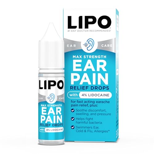 LIPO Ear Ache Pain Relief Drops, 4% Lidocaine Formula for Adults & Kids