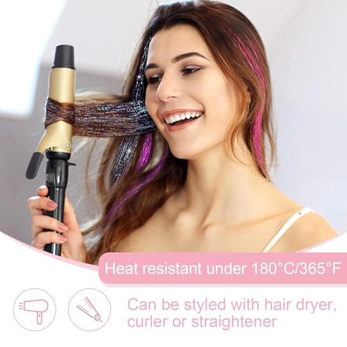 Hair Tinsel Kit - 18 Pcs Glitter Clip-In Extensions, 19.6 Inch