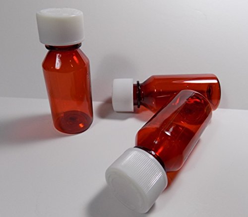 1oz Amber Plastic Travel Medicine Bottles with Child-Resistant Caps - 10 Pack