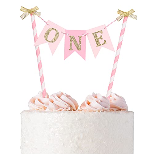 Pink and Gold Cake Topper for Baby Girl's 1st Birthday