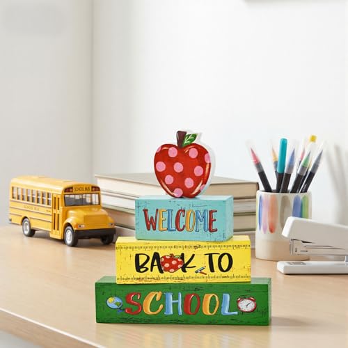Back to School Wooden Table Decor with Apple & Pencil Design