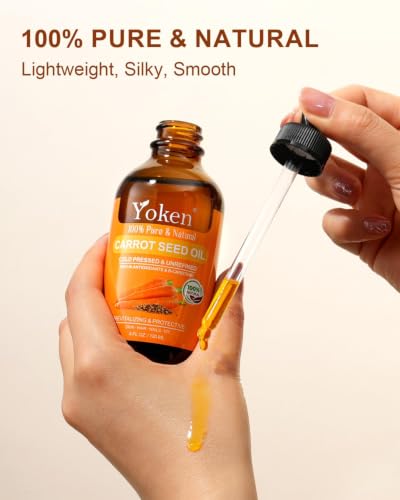 Yoken Cold Pressed Carrot Seed Oil 4oz - Pure Moisturizing Oil for Skin & Hair