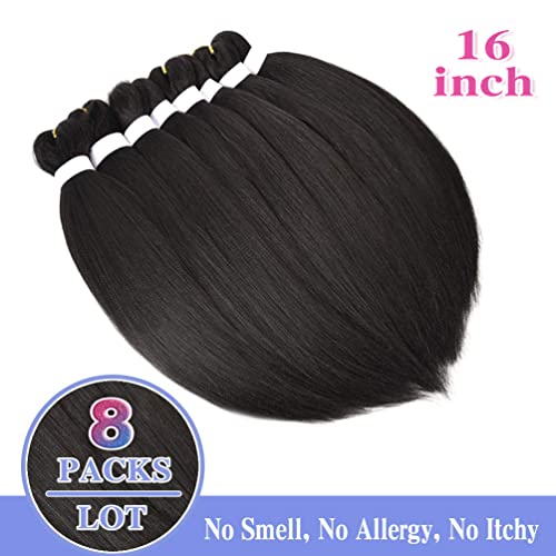 Fairise 16 Inch Black Pre Stretched Braiding Hair - 8 Pack, Yaki Texture, Itch-Free, Easy Install, Perm Yaki Style