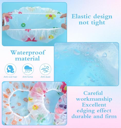 Kids Shower Cap Set - 6 Reusable Cartoon Caps for Girls