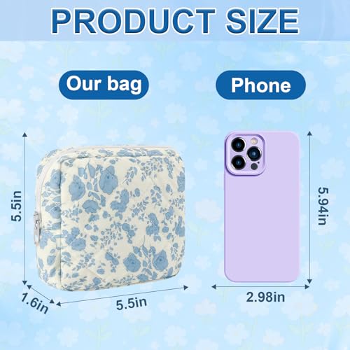 Tmtains Aa-Blue Flower Small Quilted Cotton Makeup Bag for Travel & Purse
