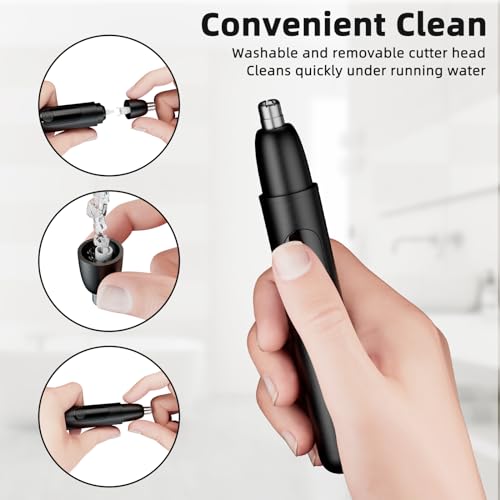 Smity Nose Hair Trimmer, Rechargeable Cordless Painless Ear Eyebrow Trimming Tool Dual Edge Blades Razor Easy Cleansing with LED Light for Man Woman (Black)