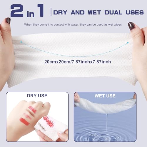 BODFPPC Disposable Face Towel, 100% Cotton Dry Wipes - 200 Count, Unscented