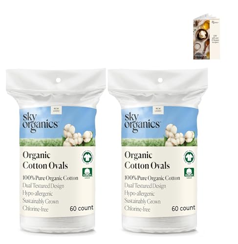 Sky Organics Organic Cotton Dual-Textured Large Pads - 120 Count, Chlorine-Free, Pack of 2