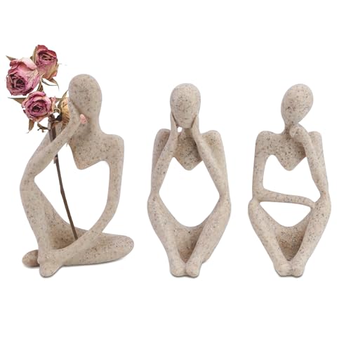 JINGIHE 3PCS Thinker Statue Set - Abstract Sandstone Resin Decor