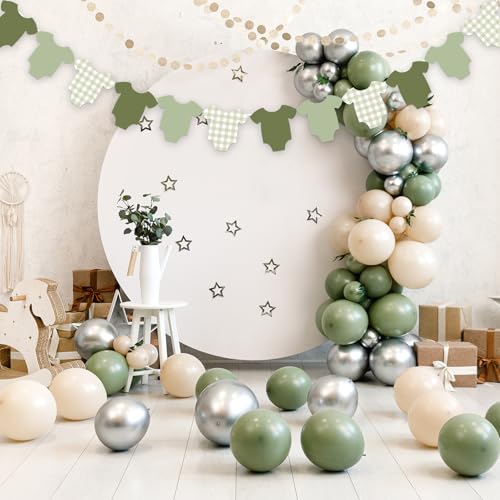 Sage Green Baby Shower Garland Decorations - 18 pcs Paper Banner