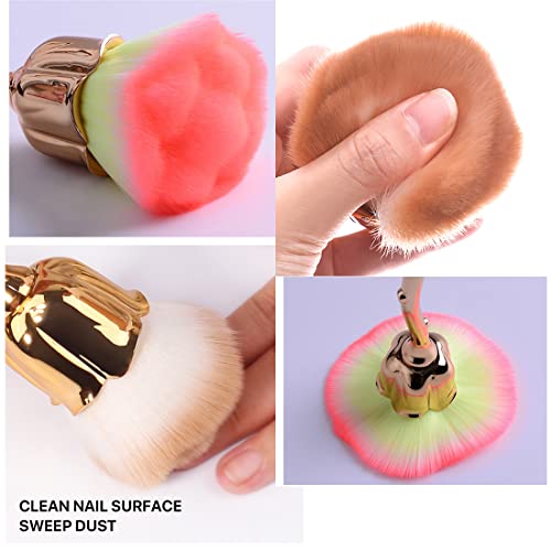 XEAOHESY 2 Pcs Rose Flower Makeup Brushes - Red & Pink Large Face Powder Kabuki Brushes for Cosmetics