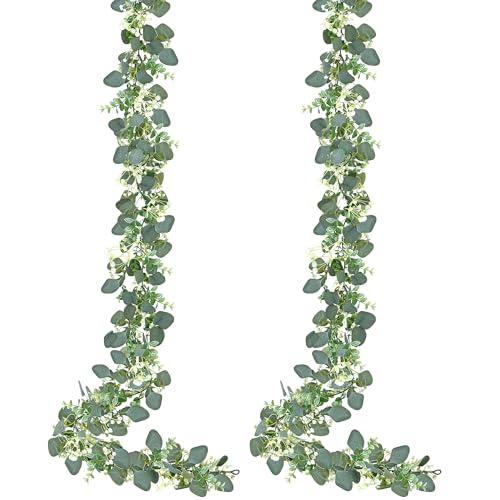 Artificial Eucalyptus Garland - 2 Pack Faux Silver Dollar Vines for Home Decor
