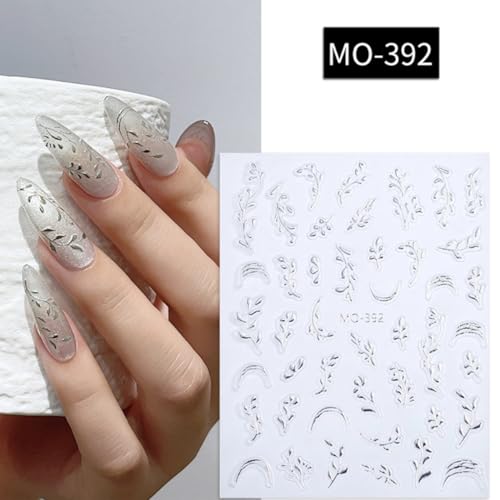 FRUZJAY Gold Silver Leaf Nail Art Stickers 2 Sheets 5D Embossed Leaves for Manicure