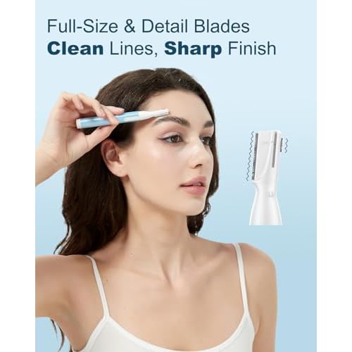 Eyebrow & Facial Hair Trimmer, Precision Detailer with Rinseable Blade, Battery Operated, Double-Sided Razor for Fine Hair, Chin & Peach Fuzz, Compact Pen Size, Safe & Gentle Touch-ups