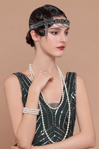 BABEYOND Black 1920s Flapper Headpiece – Great Gatsby Rhinestone Chain Headband