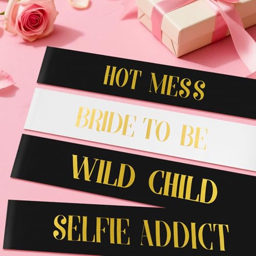 KICOSY 18-Piece Bachelorette Party Sashes Set with Bride & Bridesmaid Ribbons - Black (Variation: Black 1)