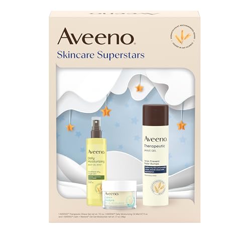 Aveeno Skincare Superstars Gift Set - Moisturizer, Oil Mist & Shave Gel