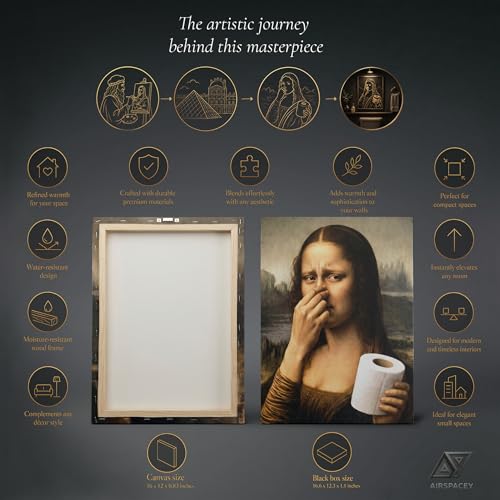 Funny Mona Lisa Bathroom Art Canvas - 12x16 Wall Decor