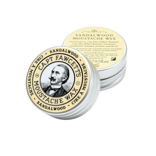 Captain Fawcett's Moustache Wax Sandalwood 0.5oz - Easy to Use, Natural Ingredients, Made in UK