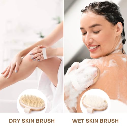 2-Pack Natural Bristle Dry Body Brush Set for Exfoliation & Lymphatic Drainage