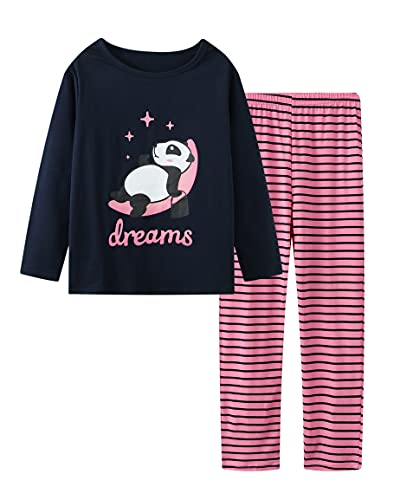 Cute Cat Unicorn Pajamas Set for Girls, Long Sleeve Pants Size 6-16 - Navy Blue