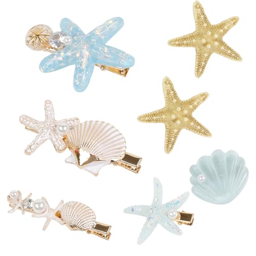 7-Piece Mermaid Hair Clip Set - Seashell & Starfish Alligator Hair Pins