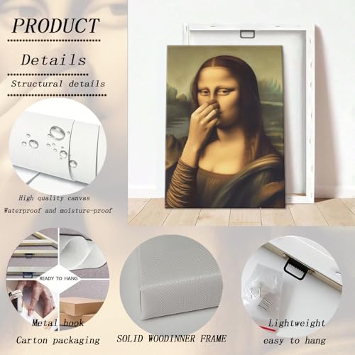 Funny Vintage Mona Lisa Bathroom Wall Art - 8x10 Canvas Print