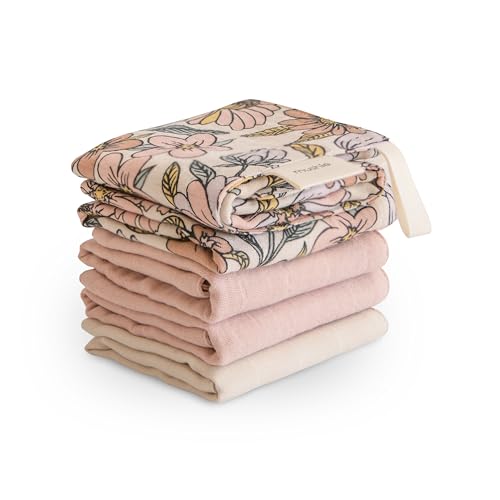 mushie Organic Cotton Muslin Washcloths, 5-Pack - Retro Flowers