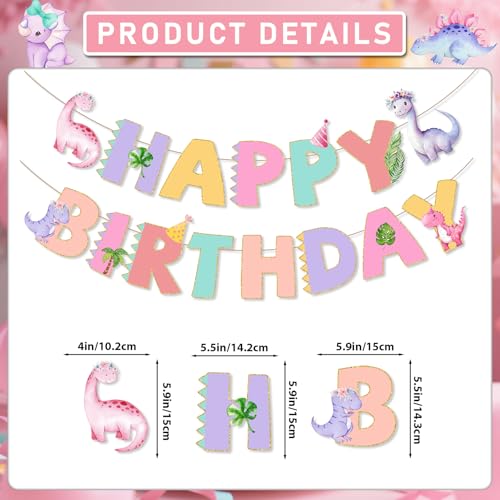 Pastel Dinosaur Birthday Party Decorations Set for Girls