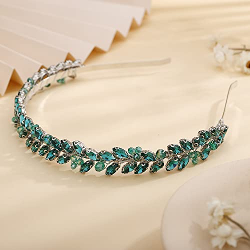 Teyglen Malachite Green Rhinestone Crystal Hair Hoop Headband