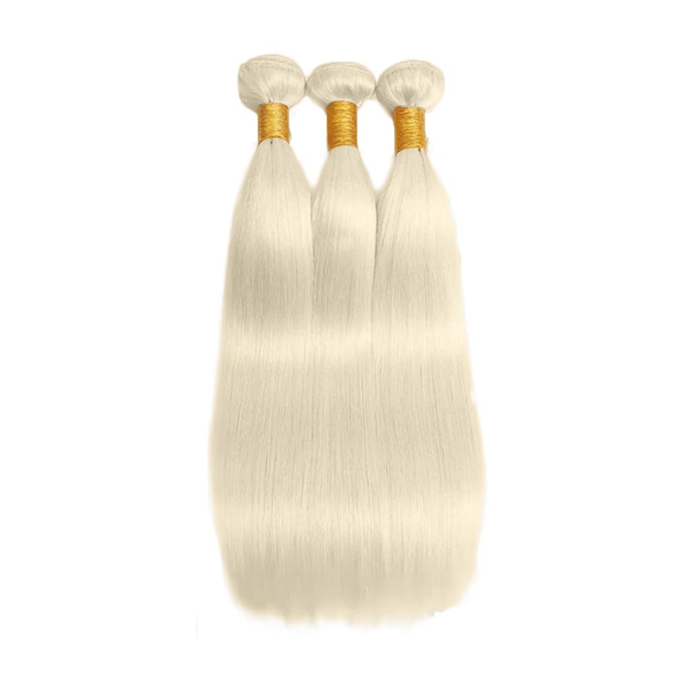 20 22 24 Inch #88 Platinum Blonde Bundles Human Hair Straight Bundles Blonde Color Straight 3 Bundles 50g/Bundle Unprocessed Brazilian Virgin Weave Hair Extensions for Black Women