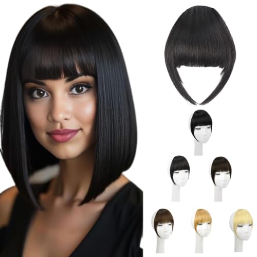 Clip-in French Bangs - 100% Real Human Hair Layered Fringe with Temples